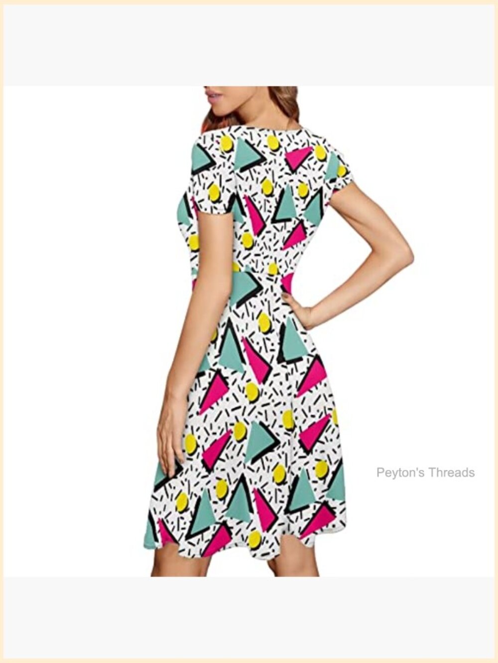 Tropical Print A-Line Skater Dress with Crewneck & Short Sleeves - Picture 4 of 4
